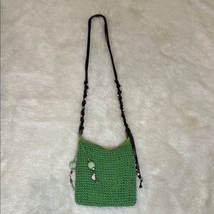 Elegant Green Crochet Crossbody Bag with Bead Details